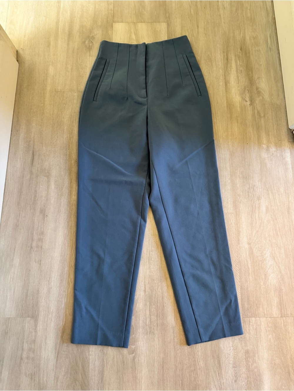 Zara High-Waist Tailored Trousers in Slate Blue-Green